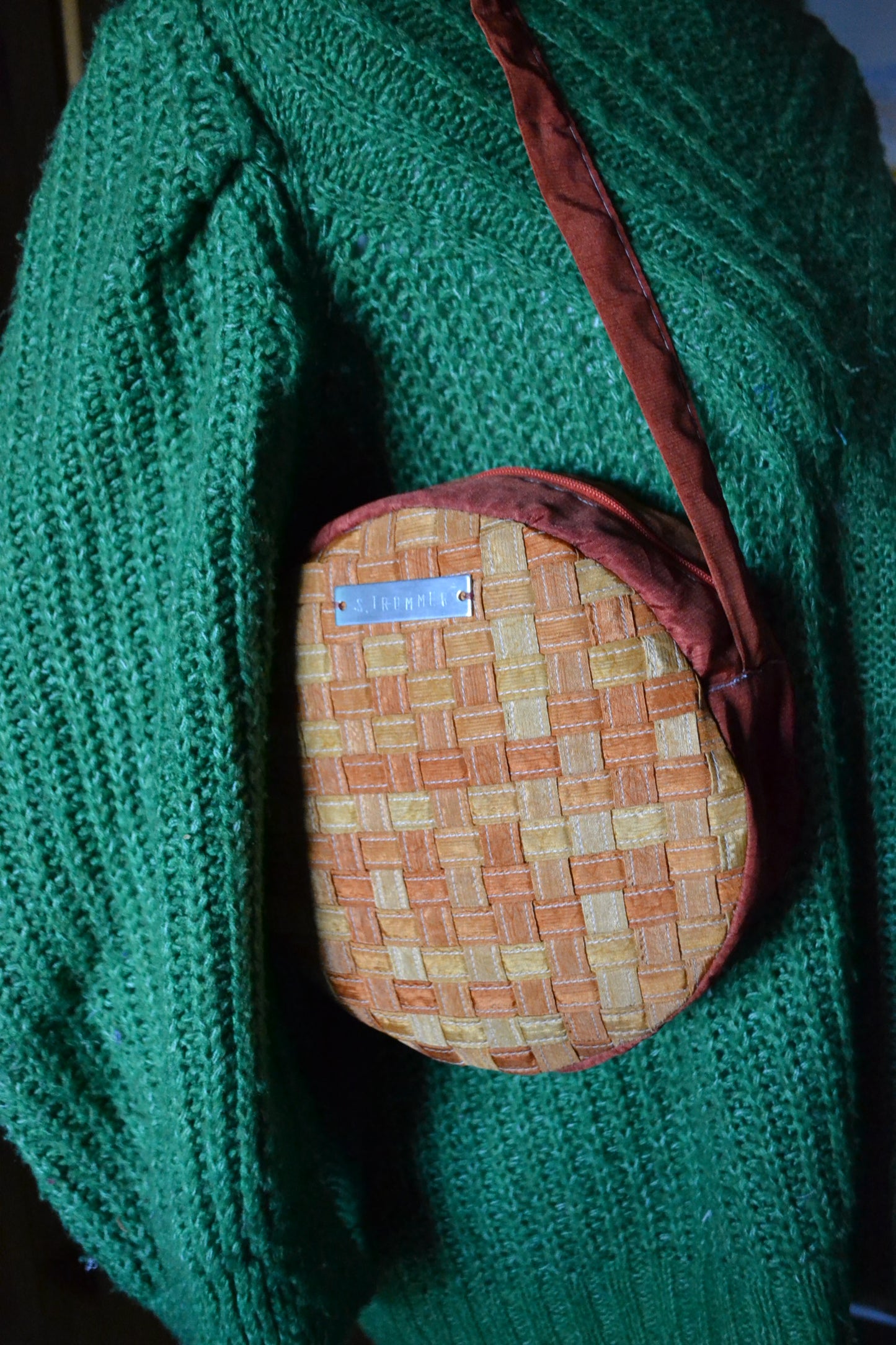 Handtasche orange, rund-kariert