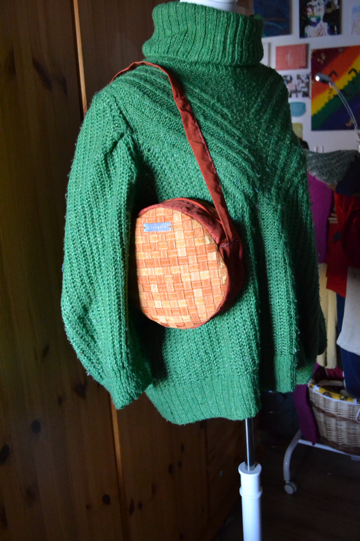 Handtasche orange, rund-kariert
