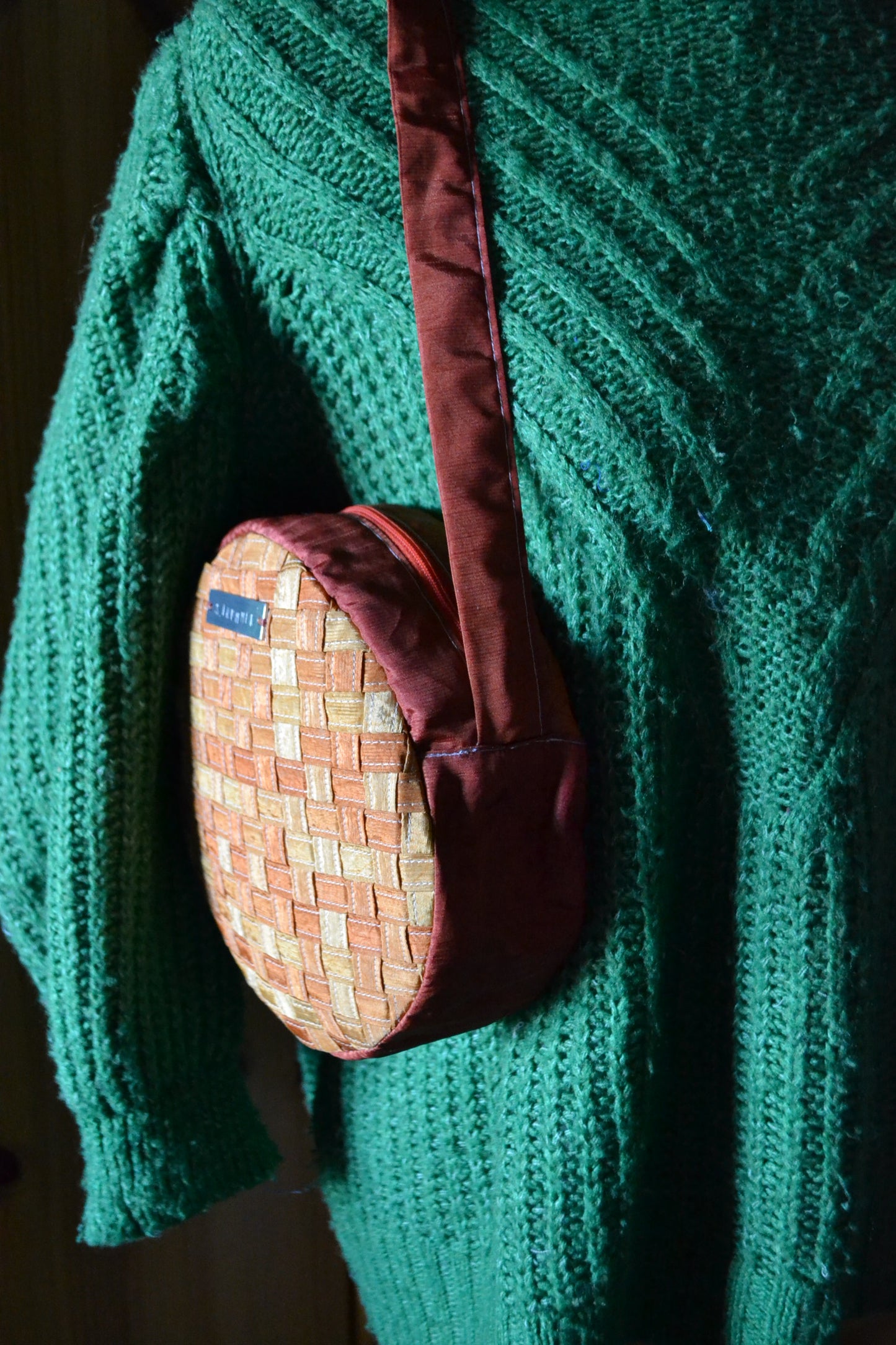 Handtasche orange, rund-kariert