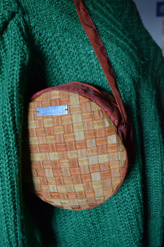 Handtasche orange, rund-kariert