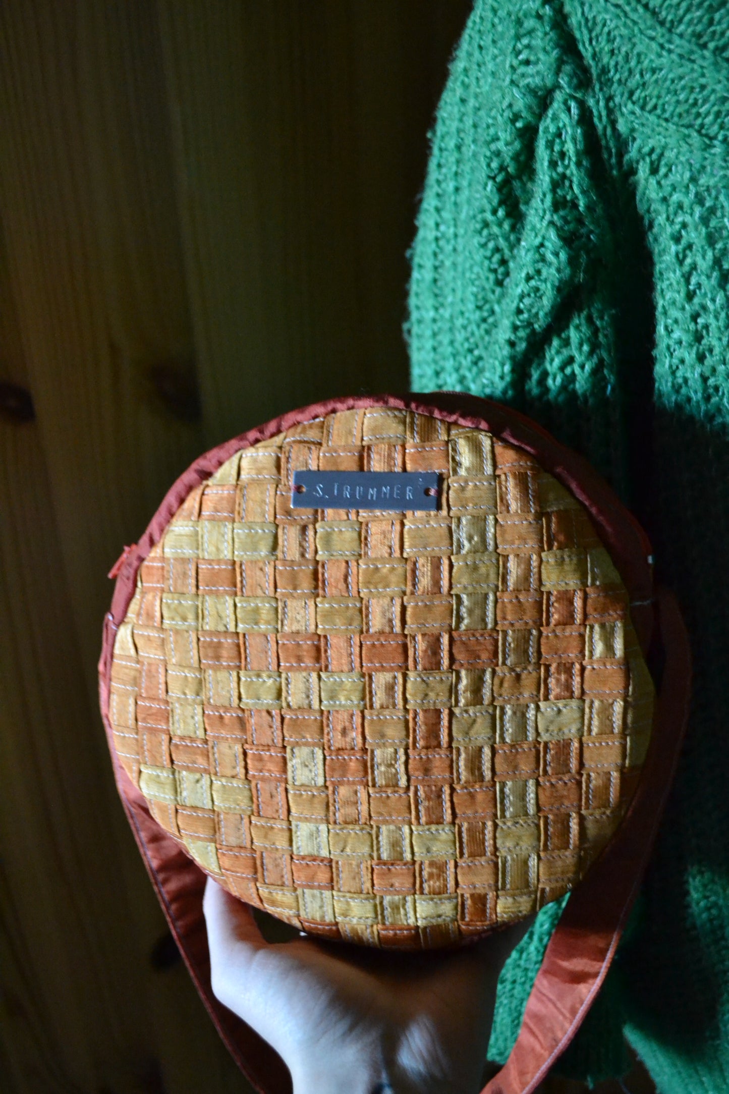 Handtasche orange, rund-kariert