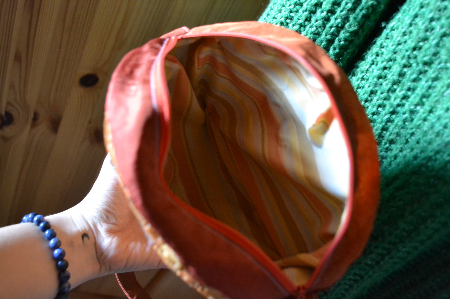 Handtasche orange, rund-kariert