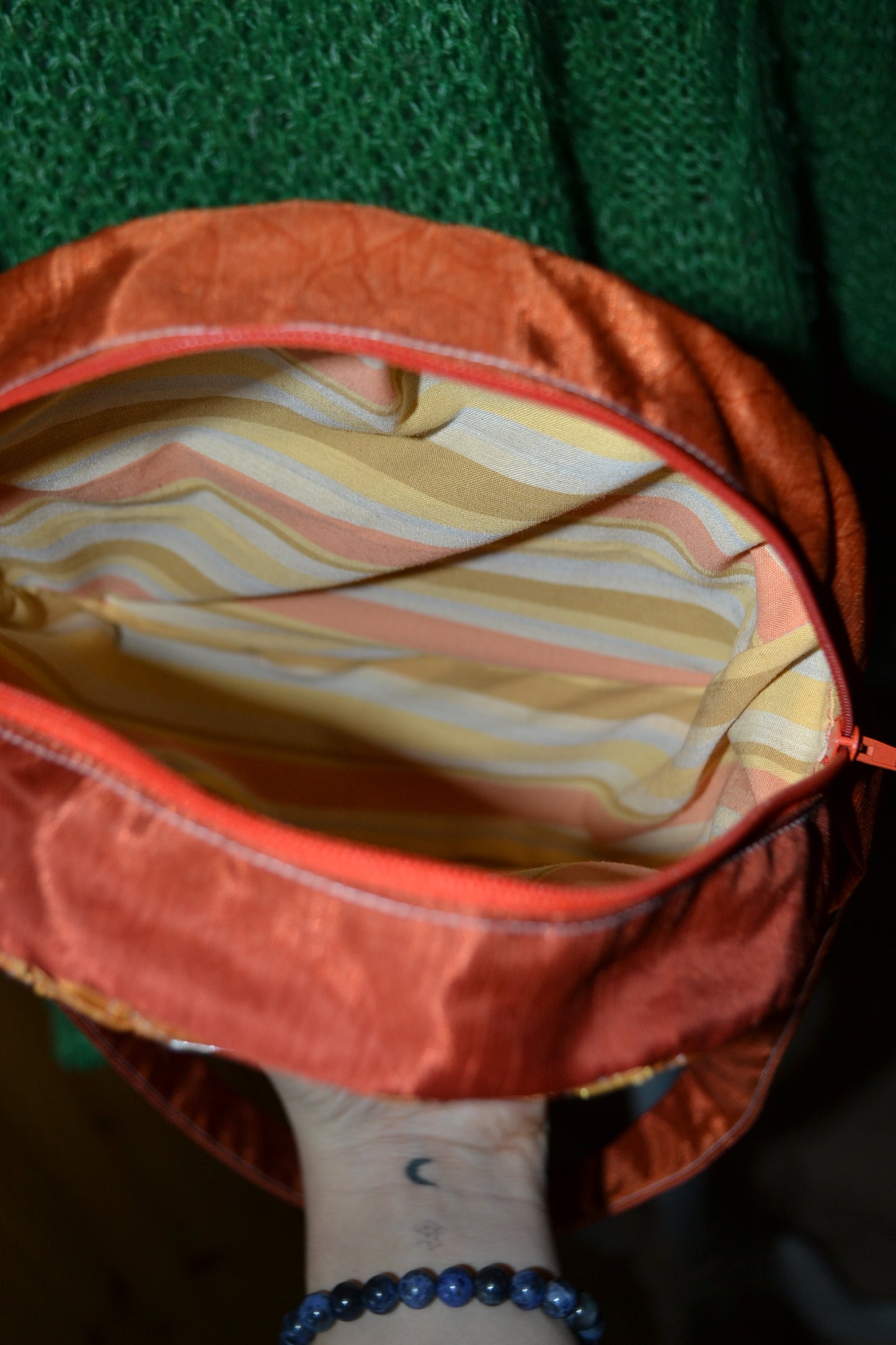 Handtasche orange, rund-kariert