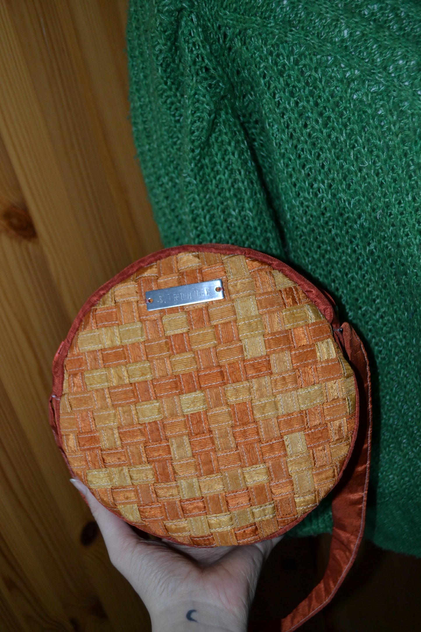 Handtasche orange, rund-kariert