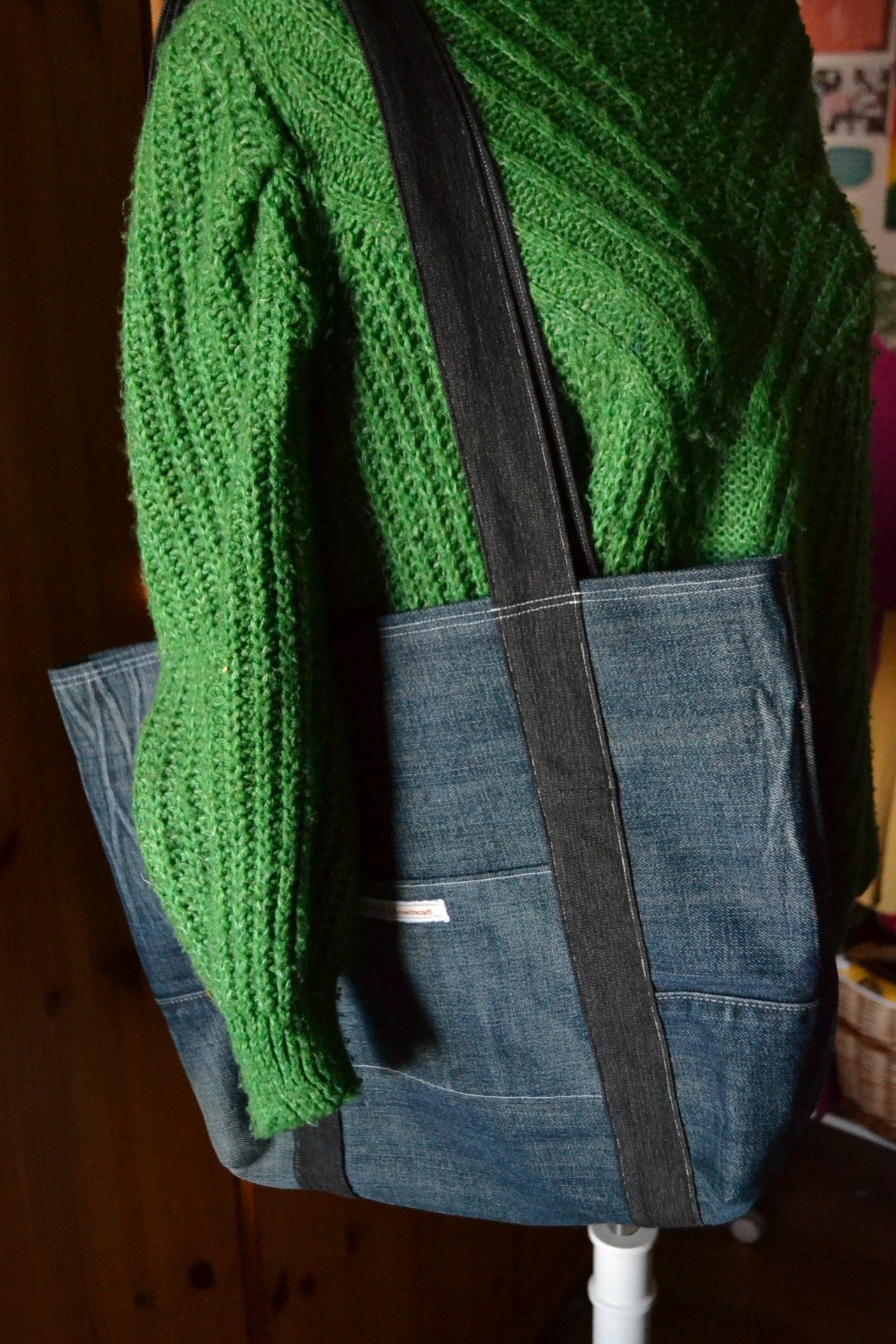 luxuriöse große Tragetasche in Jeans&blau
