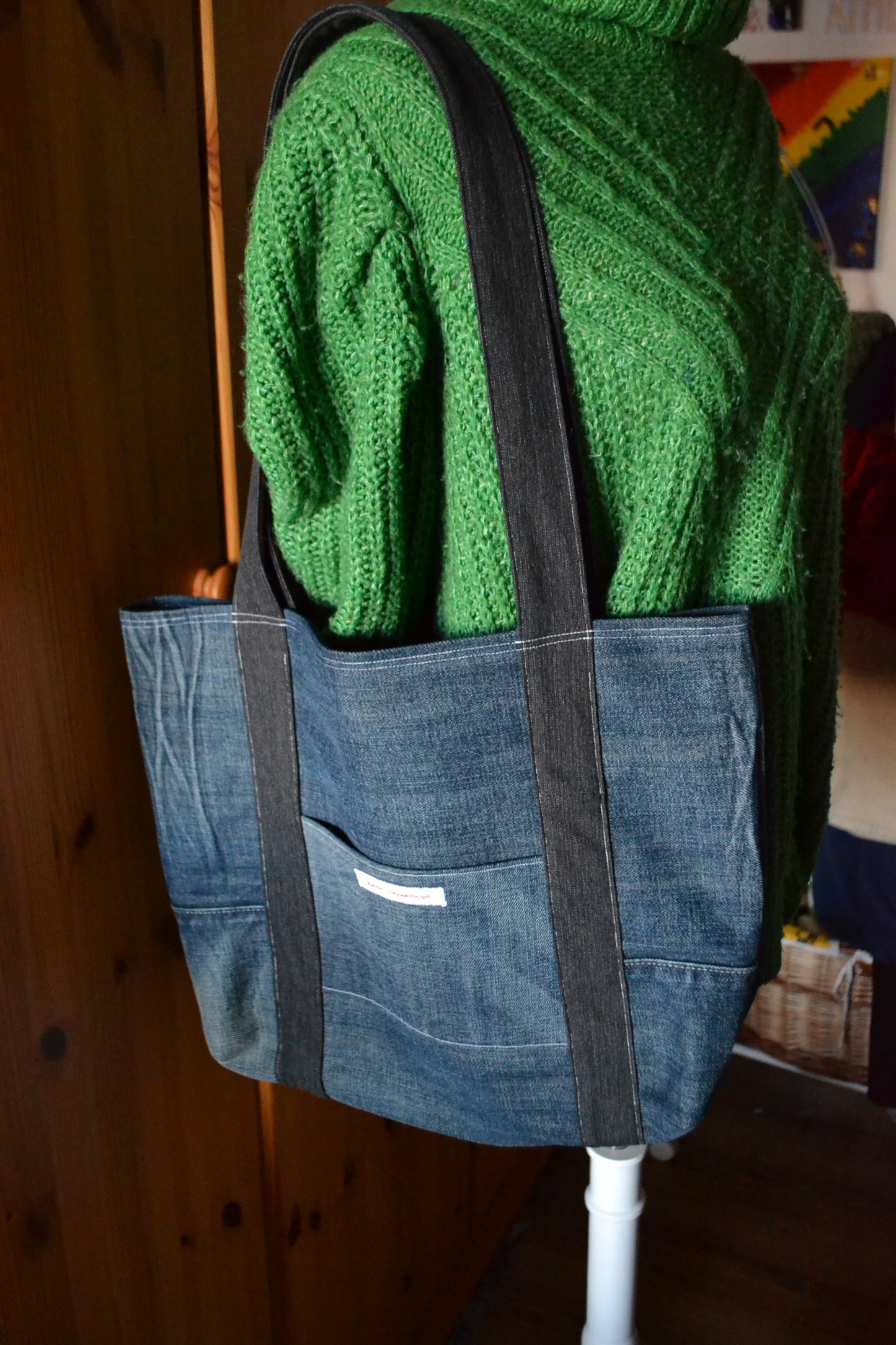 luxuriöse große Tragetasche in Jeans&blau