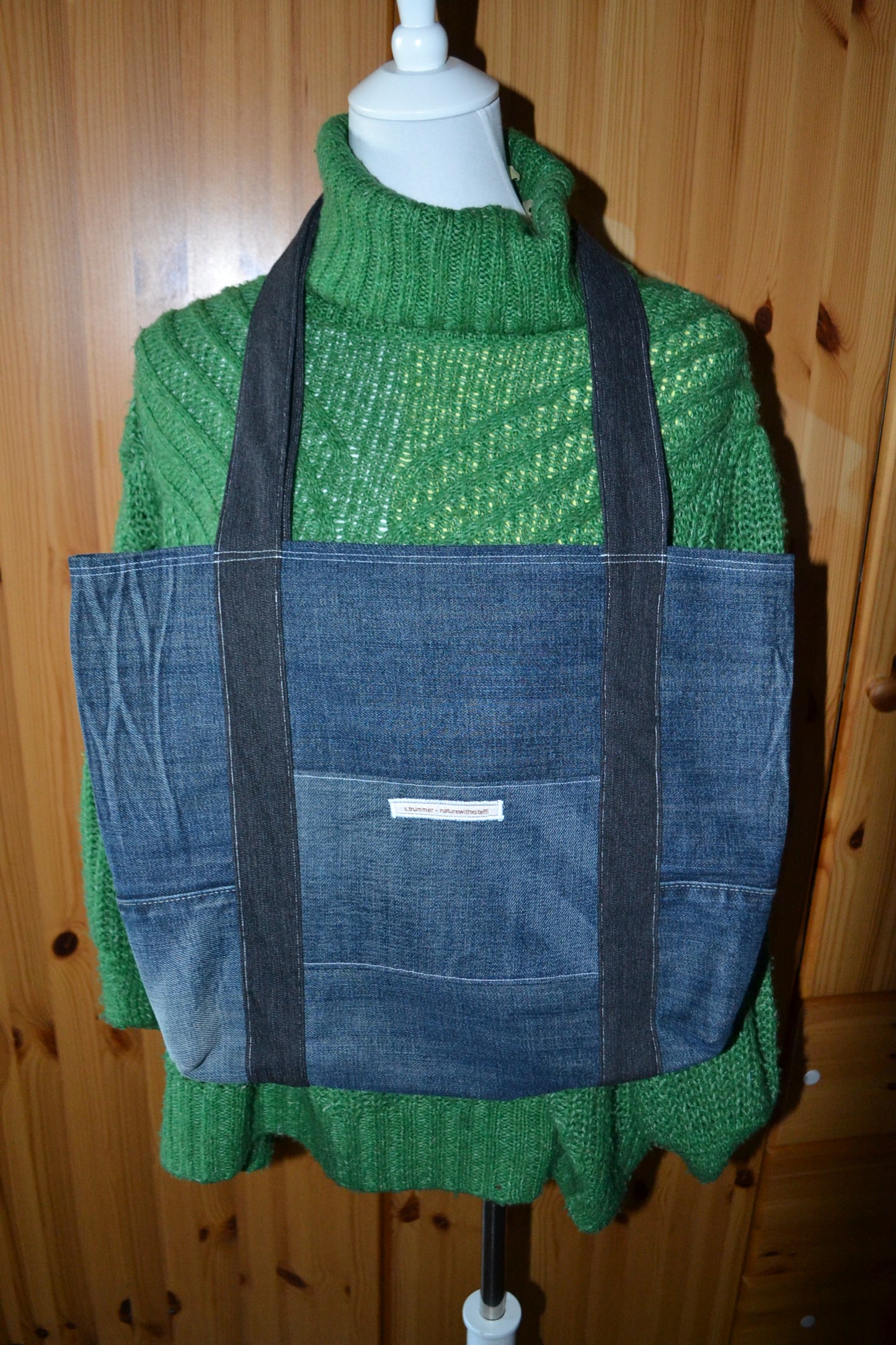 luxuriöse große Tragetasche in Jeans&blau
