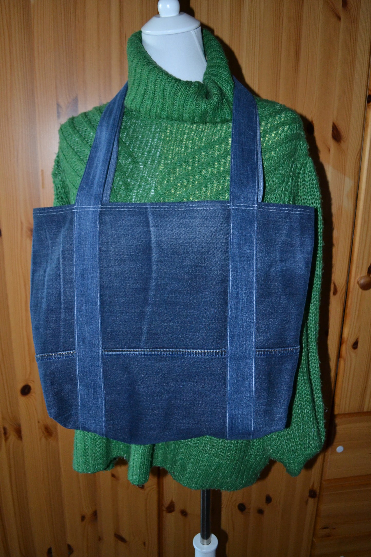 luxuriöse große Tragetasche in Jeans&braun