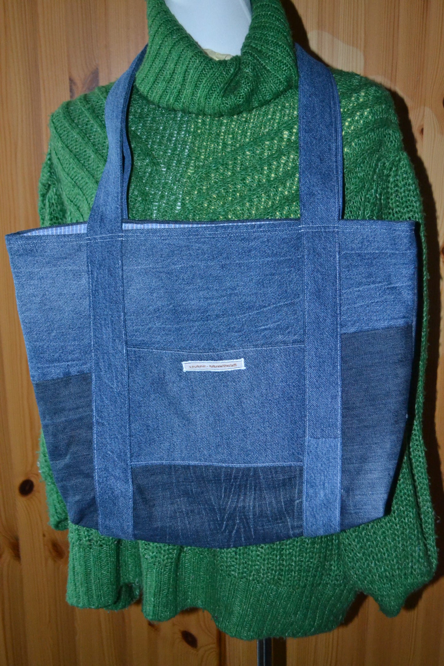 luxuriöse große Tragetasche in Jeans&blau gestreift