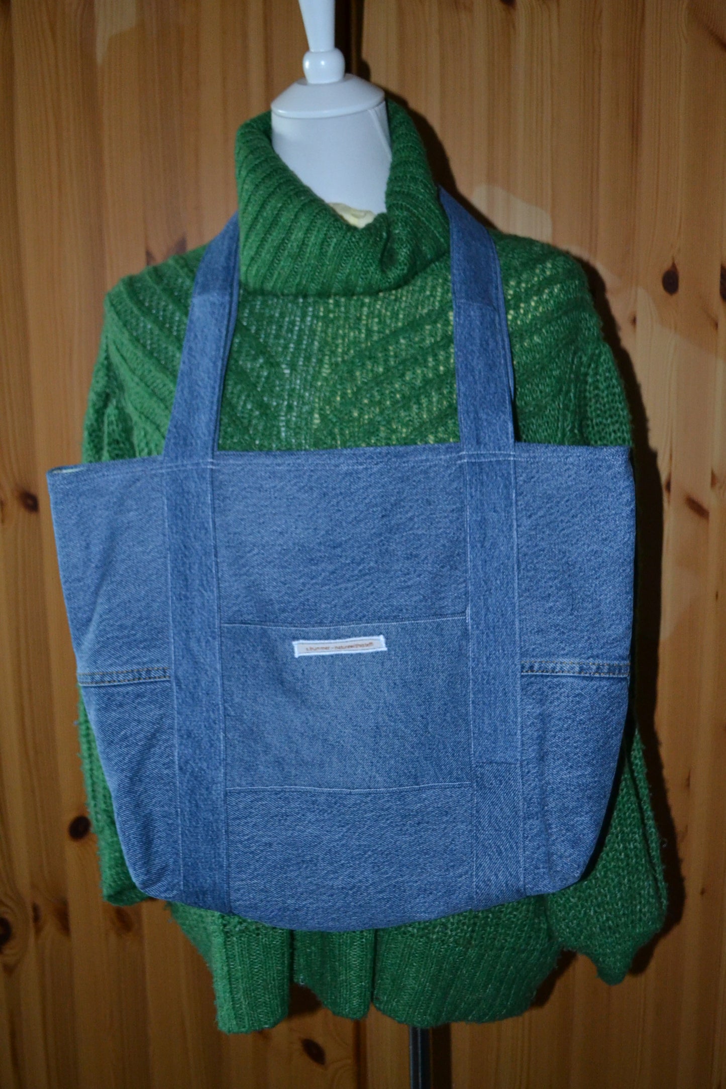 luxuriöse große Tragetasche in Jeans&hellgrün