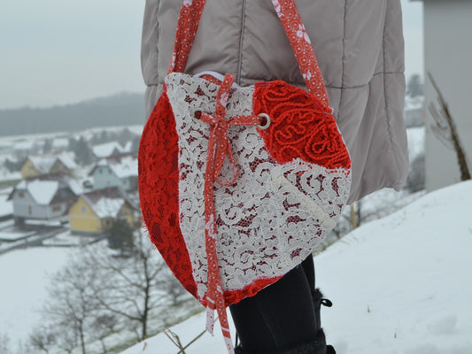 Herzerl-Tasche "red&white lace"