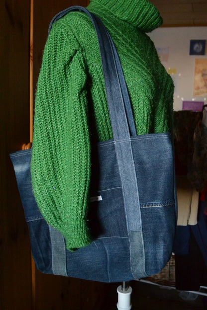 luxuriöse große Tragetasche in Jeans&braun