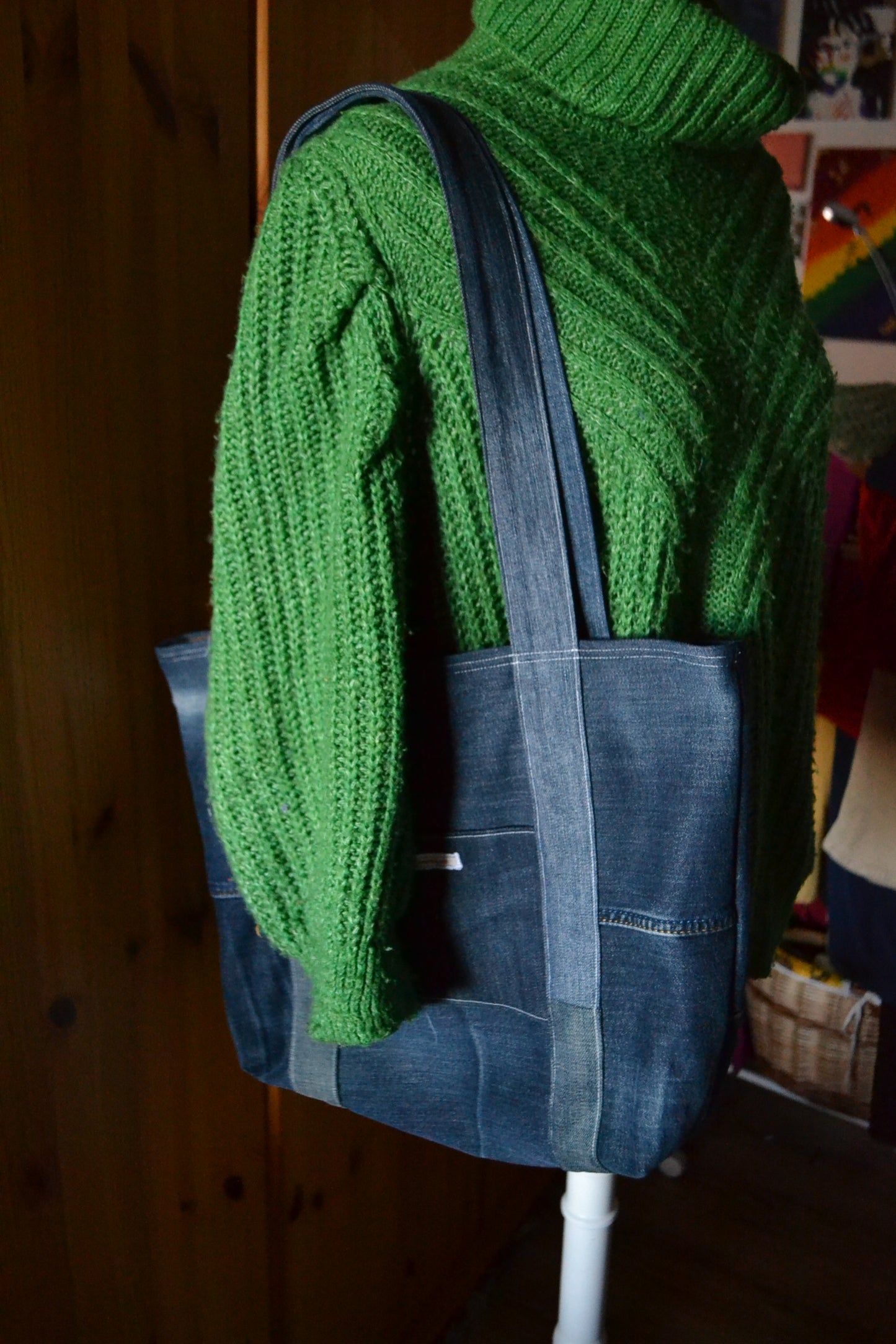 luxuriöse große Tragetasche in Jeans&braun