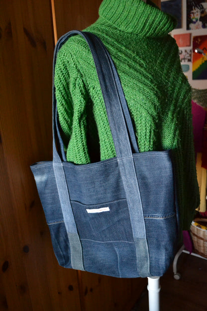 luxuriöse große Tragetasche in Jeans&braun