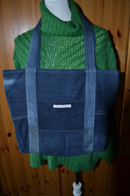 luxuriöse große Tragetasche in Jeans&braun