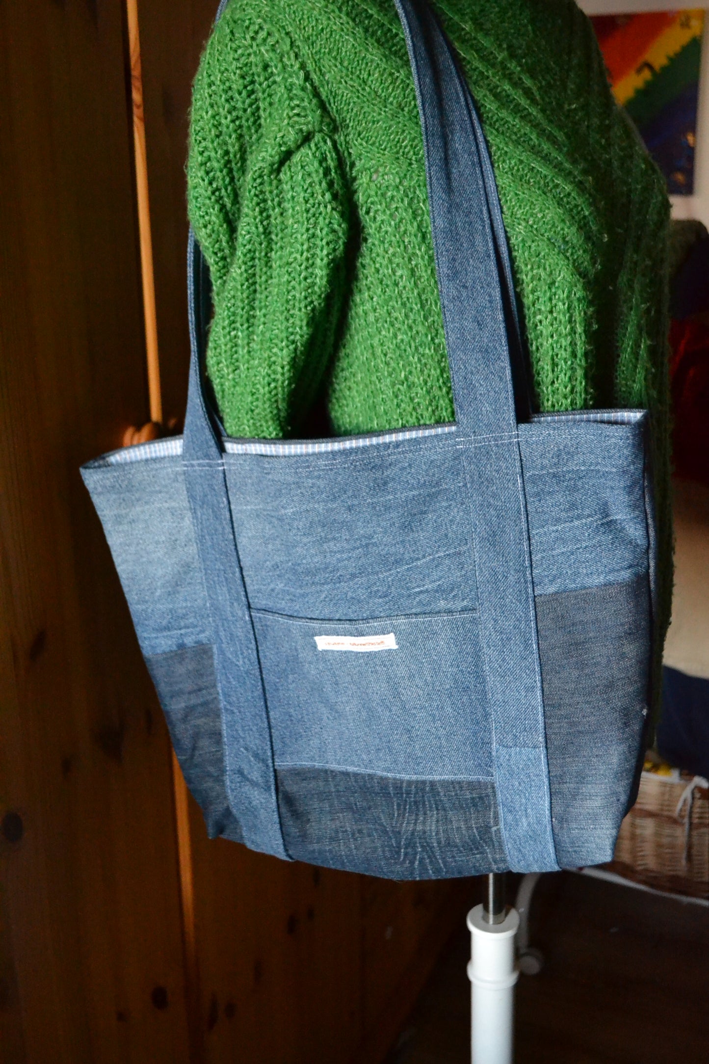 luxuriöse große Tragetasche in Jeans&blau gestreift