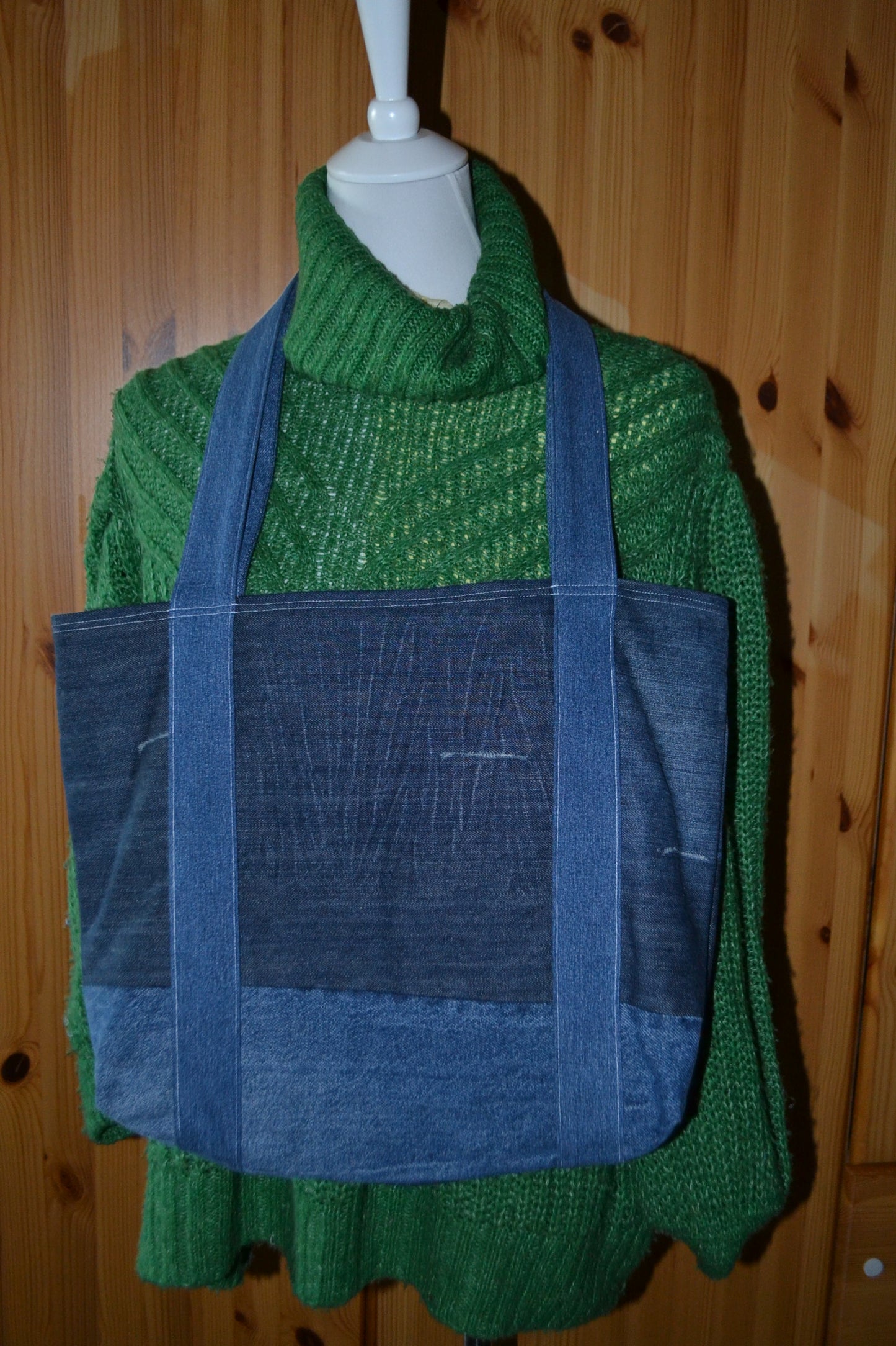 luxuriöse große Tragetasche in Jeans&blau gestreift