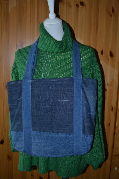 luxuriöse große Tragetasche in Jeans&blau gestreift