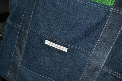 luxuriöse große Tragetasche in Jeans&rot-grün