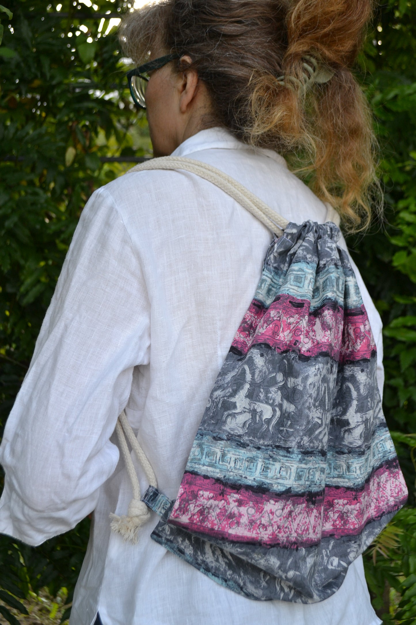 Beutelrucksack blue-pink-Pferd