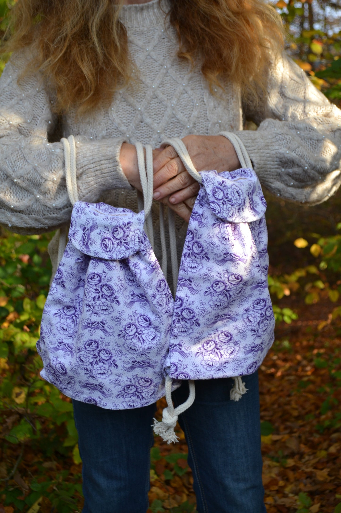 Mini Rucksack violet Vögel&Rosen